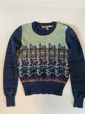 VTG 70s Organically Grown by Arpeja Metallic Forest Scenic Knit Sweater XS